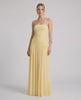 Elara Maxi Dress in soft yellow stretch jersey, features halter neck and ruched waist, by Lauven.
