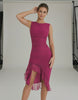 Calypso Midi Dress - Fuchsia ruched sleeveless dress with ruffle hem from Lauven, bold and feminine style.