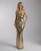 Orlena Maxi Dress - Gold Metallic Maxi Dress with Open Back by Lauven for a sleek silhouette and radiant style.