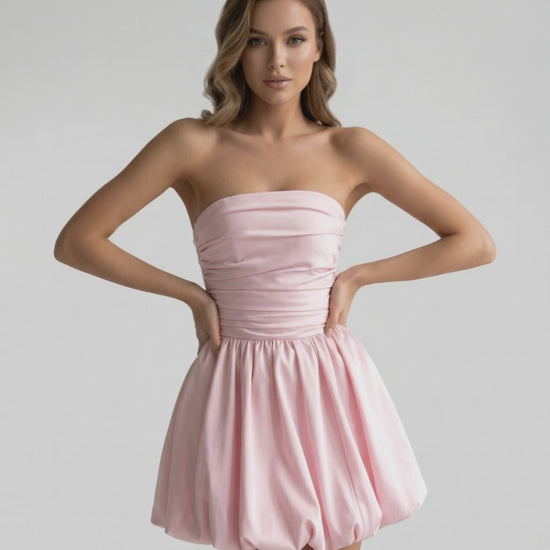 Elysia Mini Dress by Lauven - Elegant strapless pink A-line mini dress with a flattering silhouette.