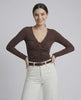 Sienna Long Sleeve – Lauven Women's Brown Long Sleeve Top with Ruched Knit Detail and Cutout Neckline