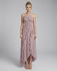 Celeste Maxi Dress by Lauven - Elegant pleated halter neck in dusty mauve with ruffle details.