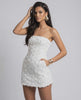 Camellia Mini Dress - Strapless white mini dress with floral texture by Lauven, perfect for elevated occasions.