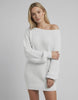 Luna Mini Dress by Lauven – Crisp white oversized knitted cotton-acrylic blend dress with full-length lantern sleeves.