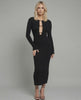 Celeste Midi Dress by Lauven – Sleek black ankle-length dress with hollow out detail for chic night events.