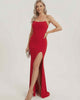 Valencia Maxi Dress by Lauven - Elegant red maxi dress with strapless bodice and high slit for formal events.