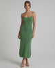 Verdina Midi Dress by Lauven - Green Spaghetti Strap Slim Sheath Dress showcasing modern minimalism.