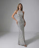 Celeste Maxi Dress - Silver Sequin Maxi Dress by Lauven with Halter Neck and Elegant Evening Silhouette