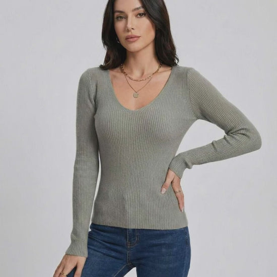 Milan Pullover by Lauven - Women’s V-Neck Pullover Sweater with Slim Fit and Long Sleeve