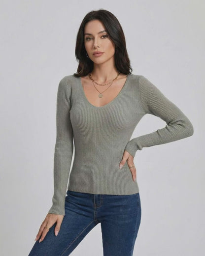 Milan Pullover by Lauven - Women’s V-Neck Pullover Sweater with Slim Fit and Long Sleeve