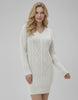 Luna Mini Dress by Lauven, ivory cable-knit sweater dress with V-neck and long sleeves, perfect for stylish comfort.