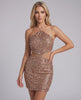 Sienna Mini Dress featuring sequin cutout silhouette, high-waist, halter neckline by Lauven.