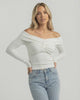 Monaco Top by Lauven – Women’s Off The Shoulder Long Sleeve Top with Twist-Front in Ribbed Stretch Knit.