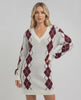 Arden Mini Dress in soft acrylic knit, featuring cozy argyle pattern, V-neckline, and relaxed fit by Lauven.