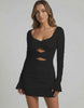 Lauven Luna Mini Dress featuring long sleeves, cut-out detailing, and flattering ruching in classic black.
