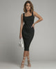 Noir Midi Dress - Black ribbed knit bodycon midi dress by Lauven, sleek design, sculpting fit, timeless and refined.