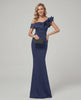 Velmora Maxi Dress featuring an off-shoulder design, mermaid silhouette, and ruffle detail by Lauven.