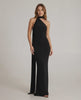Solene Maxi Dress - Black Halter Neck Dress with Draped Sash, Elegant and Sleek by Lauven.