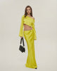 Vega Midi Dress by Lauven, sleek asymmetrical silhouette in vibrant yellow, perfect for modern elegant styling.