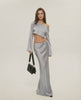Nova Midi Dress by Lauven in elegant silver, featuring asymmetrical design and chic slash neckline.