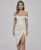 Elara Midi Dress - Ivory satin strapless corset, high slit, elegant and refined by Lauven.