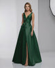Emerald Maxi Dress - Satin A-Line V-Neck Evening Dress by Lauven, elegant and refined for special occasions.