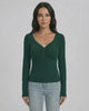 Emerald Pullover by Lauven, Women's Slim Fit V-Neck Long Sleeve Pullover with Button Detail in deep green.