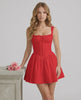 Ruby Mini Dress by Lauven in vibrant red, featuring a structured bodice and flared skirt.