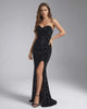 Noir Maxi Dress by Lauven - Black sequin strapless maxi dress with elegant silhouette and thigh-high slit.