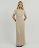 Celeste Maxi Dress by Lauven features elegant ribbed knit in beige with a flowing ankle-length silhouette.