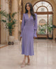 Selene Midi Dress in lavender with V-neck, long lantern sleeves, and elegant silhouette by Lauven.