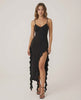 Orion Midi Dress by Lauven featuring elegant ruffle details and a sleek fit in black color.