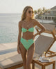 Serena High Waist Bikini showcasing green ribbed nylon blend, high waisted design, textured fabric, and stylish bandeau top.