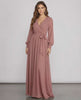 Sienna Maxi Dress in dusty rose chiffon with long sleeves, wrap front V-neckline, and elegant A-line silhouette by Lauven.