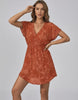 Lauven Coralia Cover Up in rust floral design, featuring V-neckline, drop shoulder sleeves, and elastic waist for a flattering fit.