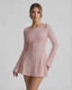 Luna Mini Dress - Soft pink cable knit, long flared sleeves, cozy fit, by Lauven, perfect for stylish comfort.
