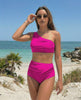 Fuchsia Two-Piece Swimsuit by Lauven featuring an asymmetric design and underwire support, perfect for beach days.
