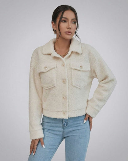 Aspen Jacket by Lauven – Women's Faux Fur Jacket with Lapel Collar and Button Closure