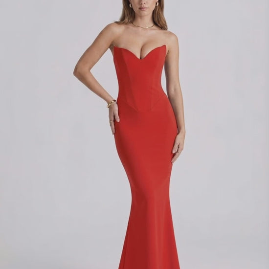 Valencia Maxi Dress - Red strapless dress with sweetheart neckline and mermaid silhouette from Lauven.