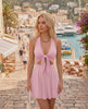 Solara Mini Dress, smooth stretch fabric, halter neckline, flowing skirt, minimal modern finish by Lauven.