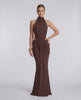 Aurelia Maxi Dress by Lauven, featuring stretch fabric and high neck, perfect for elegant evening occasions.