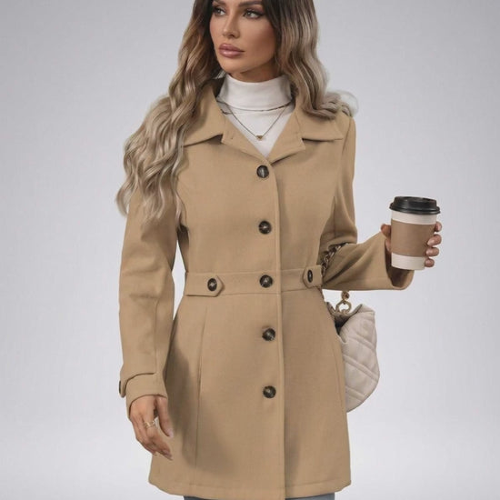 Milano Jacket by Lauven – Women’s beige jacket with slim fit tailored design and defined waist.
