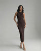 Vesper Midi Dress featuring a dark brown bodycon fit and sleek sleeveless design from Lauven, exuding modern minimalism.