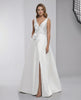 Elara Maxi Dress - White Satin A-Line V-Neck Dress with Bow, showcasing modern elegance by Lauven.