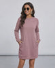 Maris Mini Dress by Lauven in soft mauve, featuring casual O neck and long sleeves with pockets.