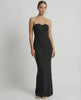 Noir Maxi Dress by Lauven: Strapless black slim fit ankle-length dress showcasing a sleek silhouette.