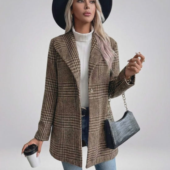 Sienna Jacket by Lauven - Women’s Brown Plaid Jacket with Slim Fit Tailored Structure