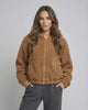 Sienna Jacket by Lauven – Women's brown fleece jacket with hood, modern zip up style.