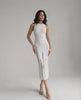 Alba Midi Dress - Elegant white bodycon design with a sleeveless silhouette from Lauven, enhancing modern sophistication.