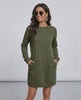 Celeste Mini Dress by Lauven - Olive Green Casual Sweatshirt Dress with Pockets and Relaxed Fit